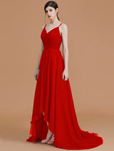 Charming Spaghetti Straps Sleeveless Asymmetrical Ruffles Chiffon Bridesmaid Dresses-Ballbella