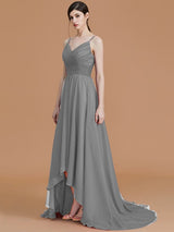 Charming Spaghetti Straps Sleeveless Asymmetrical Ruffles Chiffon Bridesmaid Dresses-Ballbella