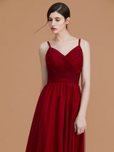 Charming Spaghetti Straps Sleeveless Asymmetrical Ruffles Chiffon Bridesmaid Dresses-Ballbella