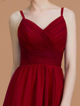 Charming Spaghetti Straps Sleeveless Asymmetrical Ruffles Chiffon Bridesmaid Dresses-Ballbella