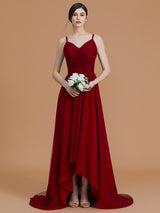 Charming Spaghetti Straps Sleeveless Asymmetrical Ruffles Chiffon Bridesmaid Dresses-Ballbella