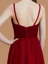 Charming Spaghetti Straps Sleeveless Asymmetrical Ruffles Chiffon Bridesmaid Dresses-Ballbella