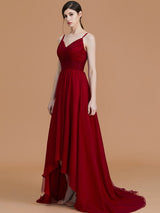 Charming Spaghetti Straps Sleeveless Asymmetrical Ruffles Chiffon Bridesmaid Dresses-Ballbella