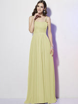 Charming Spaghetti Straps Sleeveless Pleats Long Chiffon Bridesmaid Dresses-Ballbella