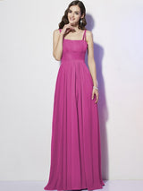 Charming Spaghetti Straps Sleeveless Pleats Long Chiffon Bridesmaid Dresses-Ballbella