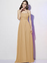 Charming Spaghetti Straps Sleeveless Pleats Long Chiffon Bridesmaid Dresses-Ballbella