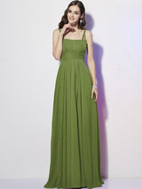 Charming Spaghetti Straps Sleeveless Pleats Long Chiffon Bridesmaid Dresses-Ballbella