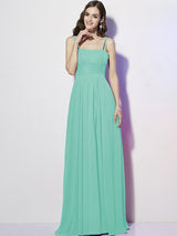 Charming Spaghetti Straps Sleeveless Pleats Long Chiffon Bridesmaid Dresses-Ballbella