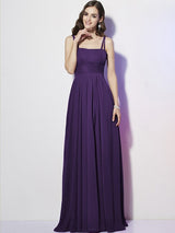 Charming Spaghetti Straps Sleeveless Pleats Long Chiffon Bridesmaid Dresses-Ballbella