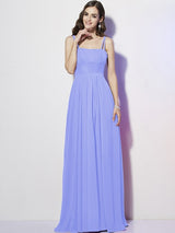 Charming Spaghetti Straps Sleeveless Pleats Long Chiffon Bridesmaid Dresses-Ballbella