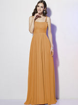 Charming Spaghetti Straps Sleeveless Pleats Long Chiffon Bridesmaid Dresses-Ballbella