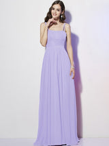 Charming Spaghetti Straps Sleeveless Pleats Long Chiffon Bridesmaid Dresses-Ballbella