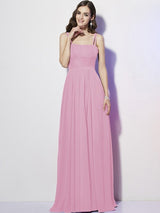 Charming Spaghetti Straps Sleeveless Pleats Long Chiffon Bridesmaid Dresses-Ballbella