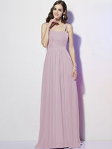 Charming Spaghetti Straps Sleeveless Pleats Long Chiffon Bridesmaid Dresses-Ballbella