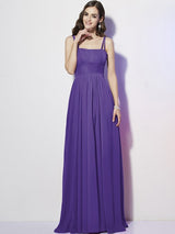 Charming Spaghetti Straps Sleeveless Pleats Long Chiffon Bridesmaid Dresses-Ballbella
