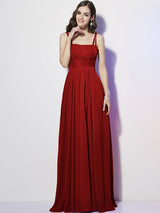 Charming Spaghetti Straps Sleeveless Pleats Long Chiffon Bridesmaid Dresses-Ballbella