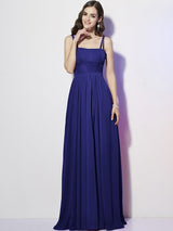 Charming Spaghetti Straps Sleeveless Pleats Long Chiffon Bridesmaid Dresses-Ballbella