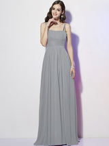 Charming Spaghetti Straps Sleeveless Pleats Long Chiffon Bridesmaid Dresses-Ballbella