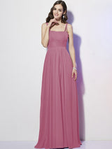 Charming Spaghetti Straps Sleeveless Pleats Long Chiffon Bridesmaid Dresses-Ballbella