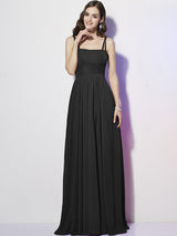 Charming Spaghetti Straps Sleeveless Pleats Long Chiffon Bridesmaid Dresses-Ballbella