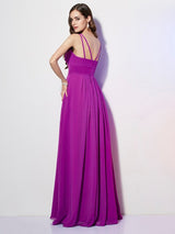 Charming Spaghetti Straps Sleeveless Pleats Long Chiffon Bridesmaid Dresses-Ballbella