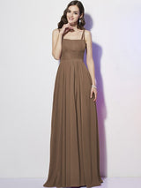 Charming Spaghetti Straps Sleeveless Pleats Long Chiffon Bridesmaid Dresses-Ballbella