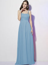 Charming Spaghetti Straps Sleeveless Pleats Long Chiffon Bridesmaid Dresses-Ballbella