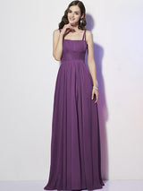 Charming Spaghetti Straps Sleeveless Pleats Long Chiffon Bridesmaid Dresses-Ballbella
