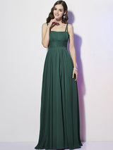 Charming Spaghetti Straps Sleeveless Pleats Long Chiffon Bridesmaid Dresses-Ballbella