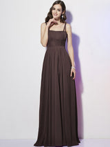 Charming Spaghetti Straps Sleeveless Pleats Long Chiffon Bridesmaid Dresses-Ballbella
