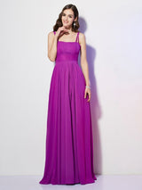 Charming Spaghetti Straps Sleeveless Pleats Long Chiffon Bridesmaid Dresses-Ballbella