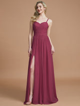 Charming Spaghetti Straps Sleeveless Ruched Chiffon Bridesmaid Dresses-Ballbella