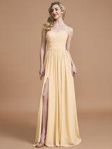 Charming Spaghetti Straps Sleeveless Ruched Chiffon Bridesmaid Dresses-Ballbella