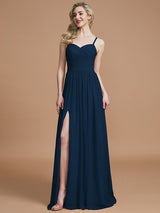 Charming Spaghetti Straps Sleeveless Ruched Chiffon Bridesmaid Dresses-Ballbella