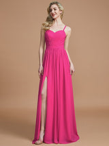Charming Spaghetti Straps Sleeveless Ruched Chiffon Bridesmaid Dresses-Ballbella
