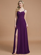 Charming Spaghetti Straps Sleeveless Ruched Chiffon Bridesmaid Dresses-Ballbella