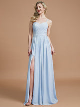 Charming Spaghetti Straps Sleeveless Ruched Chiffon Bridesmaid Dresses-Ballbella