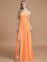Charming Spaghetti Straps Sleeveless Ruched Chiffon Bridesmaid Dresses-Ballbella