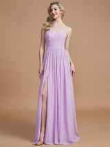 Charming Spaghetti Straps Sleeveless Ruched Chiffon Bridesmaid Dresses-Ballbella