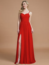 Charming Spaghetti Straps Sleeveless Ruched Chiffon Bridesmaid Dresses-Ballbella