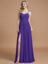 Charming Spaghetti Straps Sleeveless Ruched Chiffon Bridesmaid Dresses-Ballbella