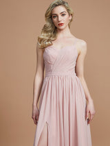 Charming Spaghetti Straps Sleeveless Ruched Chiffon Bridesmaid Dresses-Ballbella