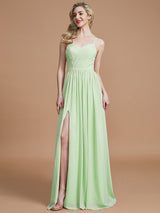 Charming Spaghetti Straps Sleeveless Ruched Chiffon Bridesmaid Dresses-Ballbella