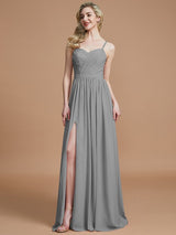 Charming Spaghetti Straps Sleeveless Ruched Chiffon Bridesmaid Dresses-Ballbella