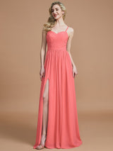 Charming Spaghetti Straps Sleeveless Ruched Chiffon Bridesmaid Dresses-Ballbella