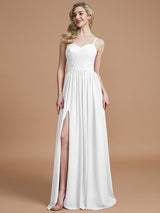 Charming Spaghetti Straps Sleeveless Ruched Chiffon Bridesmaid Dresses-Ballbella