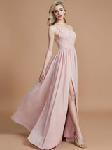 Charming Spaghetti Straps Sleeveless Ruched Chiffon Bridesmaid Dresses-Ballbella