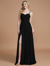 Charming Spaghetti Straps Sleeveless Ruched Chiffon Bridesmaid Dresses-Ballbella