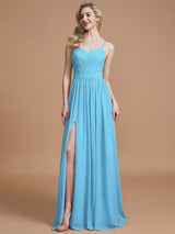 Charming Spaghetti Straps Sleeveless Ruched Chiffon Bridesmaid Dresses-Ballbella