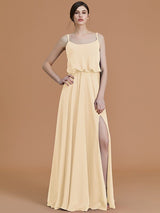 Charming Spaghetti Straps Sleeveless Ruffles Chiffon Bridesmaid Dresses-Ballbella